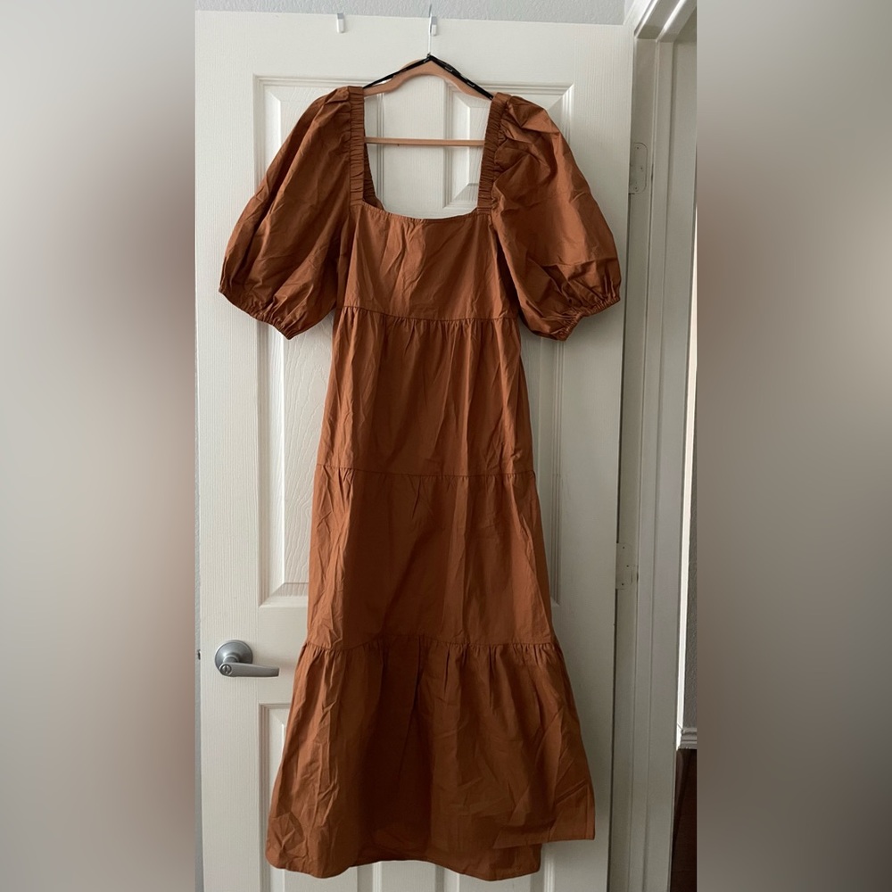 NWT MinkPink cotton caramel Yasmin dress, puff sleeves Size Large
